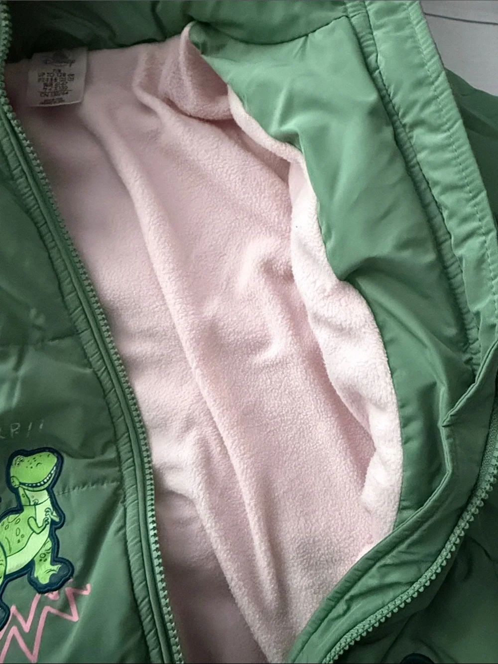 Disney Green Jacket with Pink Fur Trim and White Lining